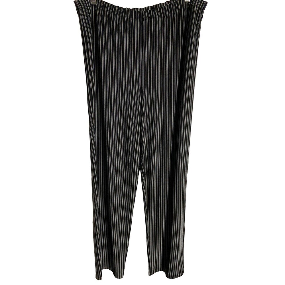 Pull On Stretchy Pants Womens Medium Black White Striped Wide Leg Capsule Chicos